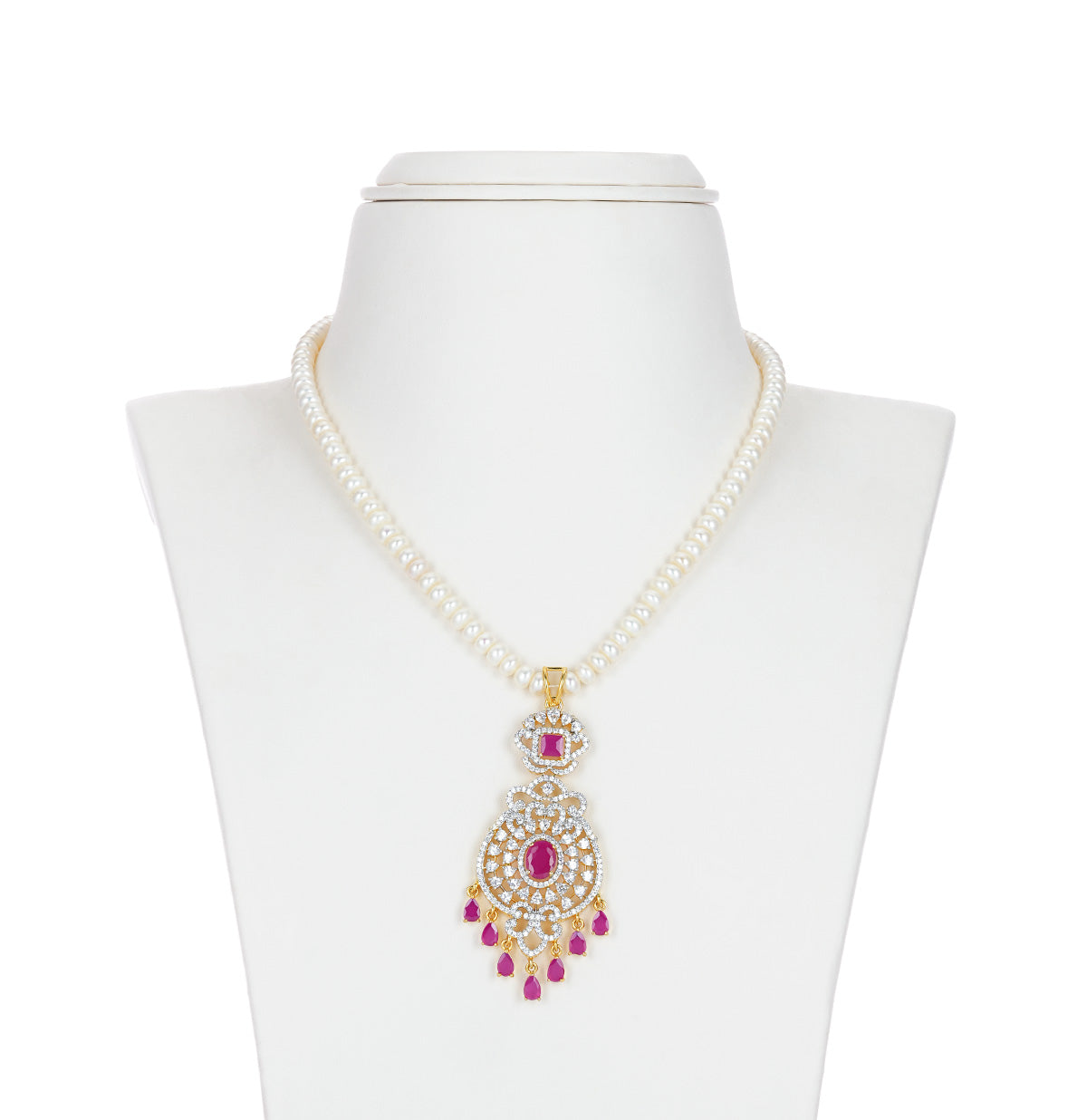 Cherished Red Stone Freshwater Pearl Necklace Set