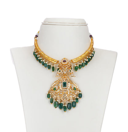 Royal Emerald Ruby Gold Stone Necklace Set