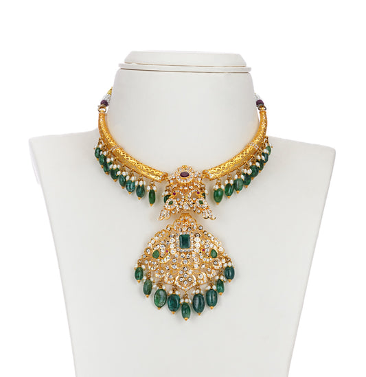 Royal Emerald Ruby Gold Stone Necklace Set
