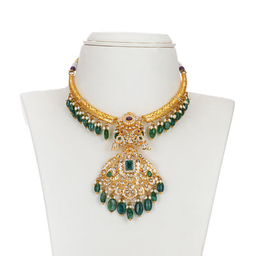 Royal Emerald Ruby Gold Stone Necklace Set