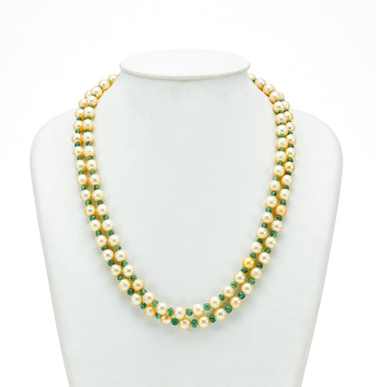 Natural Emerald and Golden  Akoya SaltwaterPearls Necklace Set - A Quality
