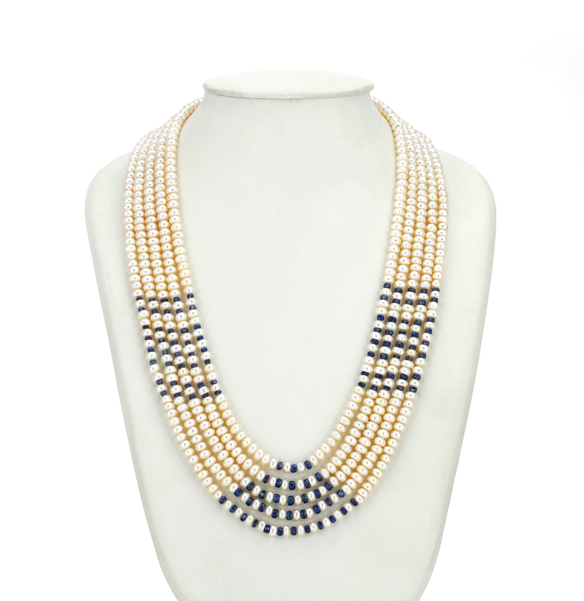 Natural Blue Sapphire And 3.0-4.0 Button Freshwater Pearl Necklace Set - AAA Quality