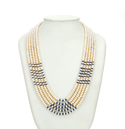 Natural Blue Sapphire And 3.0-4.0 Button Freshwater Pearl Necklace Set - AAA Quality