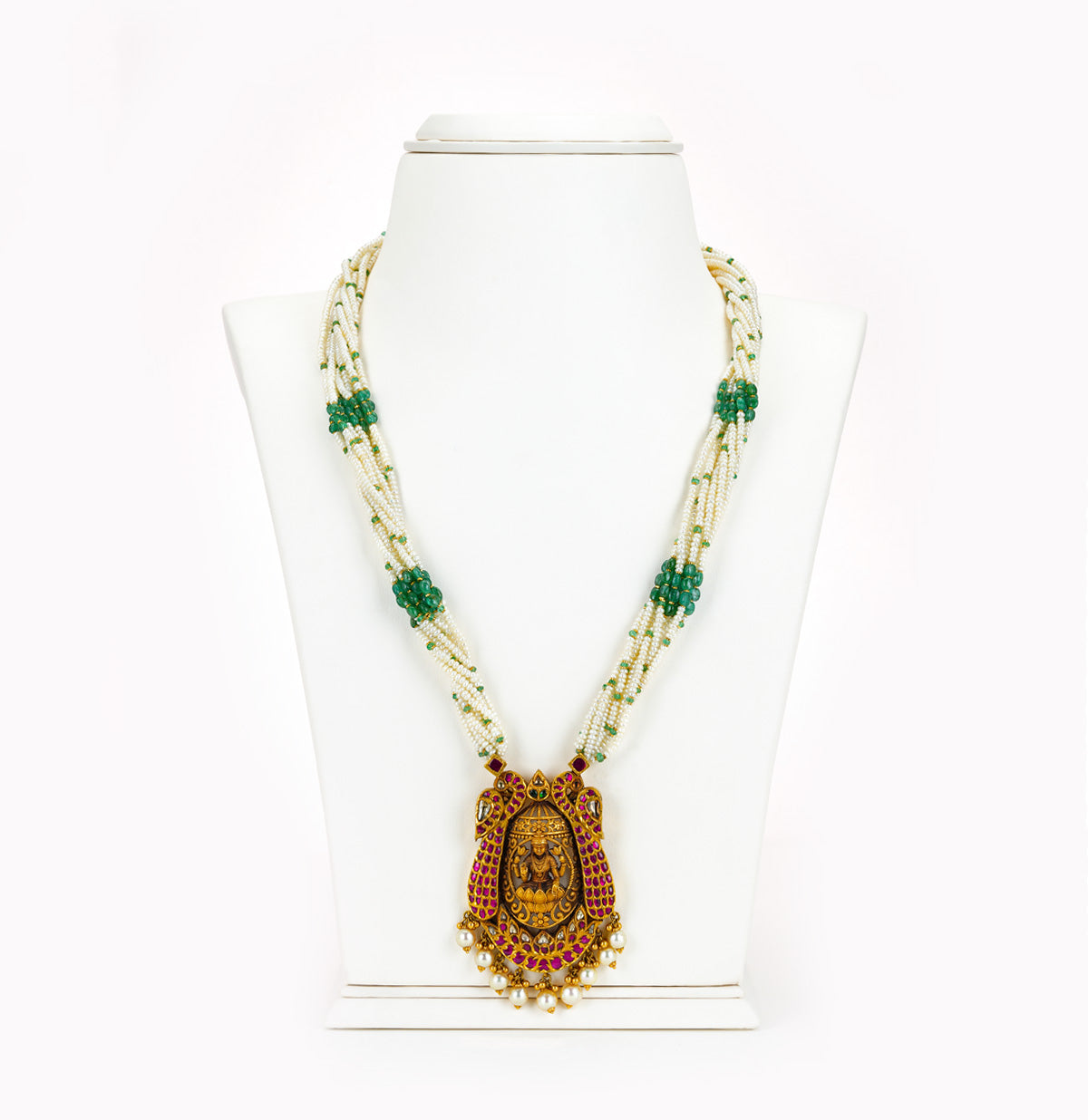 Luxurious Gold Seed Pearl Emerald Necklace