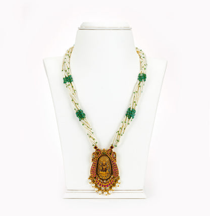 Luxurious Gold Seed Pearl Emerald Necklace