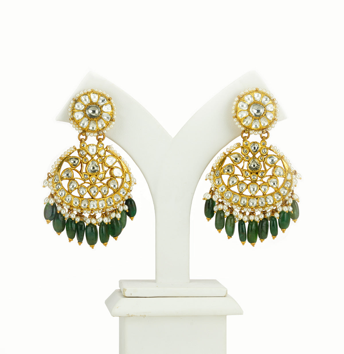 Graceful Emerald & Kundan Chand Bali