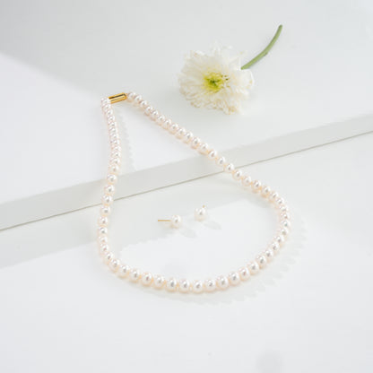 7.0-8.0mm White Round Freshwater Pearl Necklace Set - AAA Quality