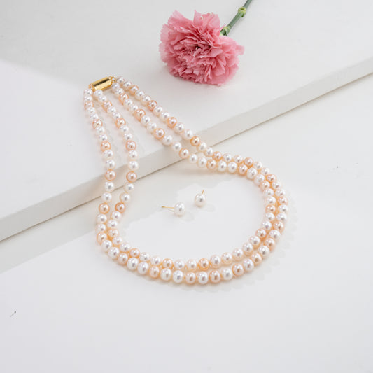 7.0-8.0mm Multicolor Round Freshwater Pearl Necklace Set - AAA Quality