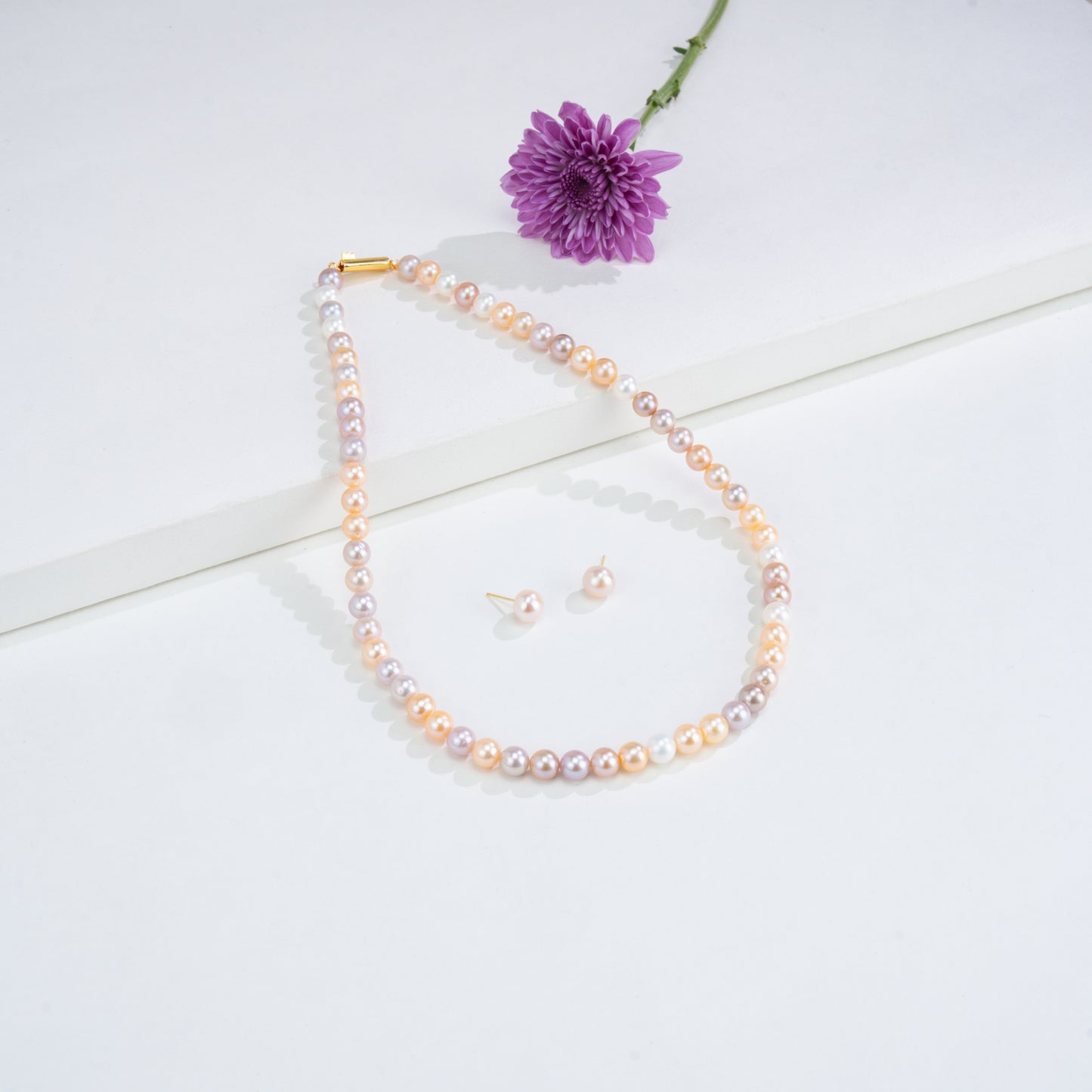 7.0-8.0mm Multicolor Round Freshwater Pearl Necklace Set - AAA Quality