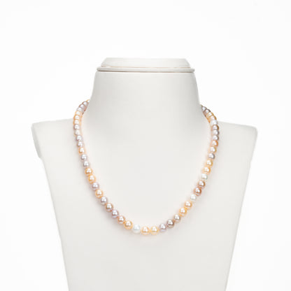 7.0-8.0mm Multicolor Round Freshwater Pearl Necklace Set - AAA Quality