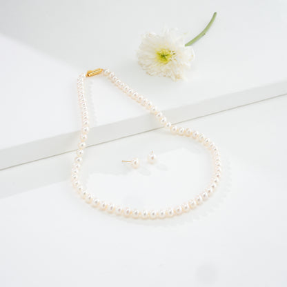 6.0-7.0mm White Round Freshwater Pearl Necklace Set - AAA Quality