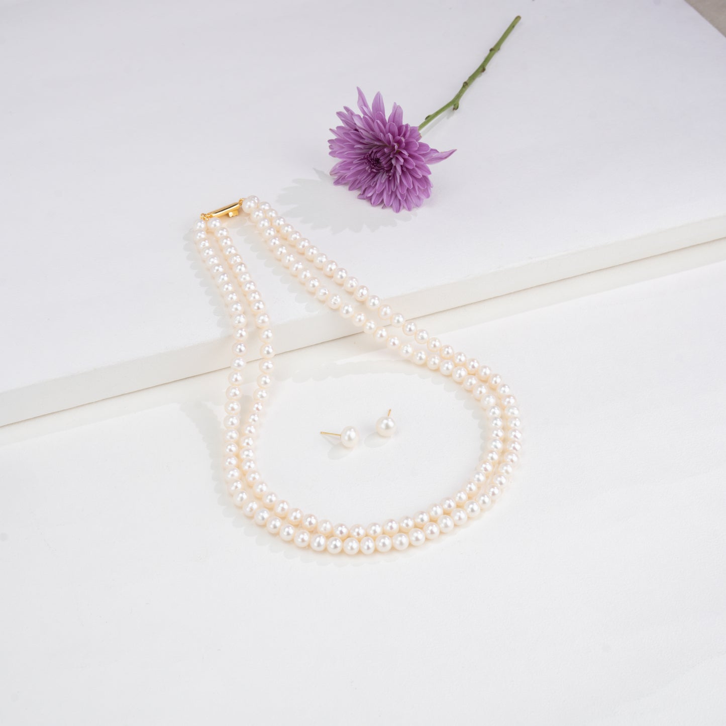 6.0-7.0mm White Round Freshwater Pearl Necklace Set - AAA Quality