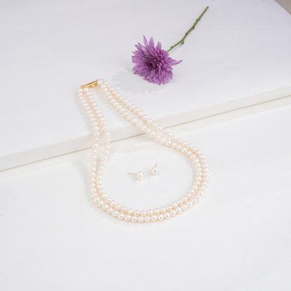 6.0-7.0mm White Round Freshwater Pearl Necklace Set - AAA Quality