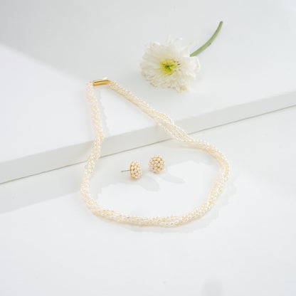 3.0-4.0mm White Rice Freshwater Pearl Necklace Set - AAA Quality