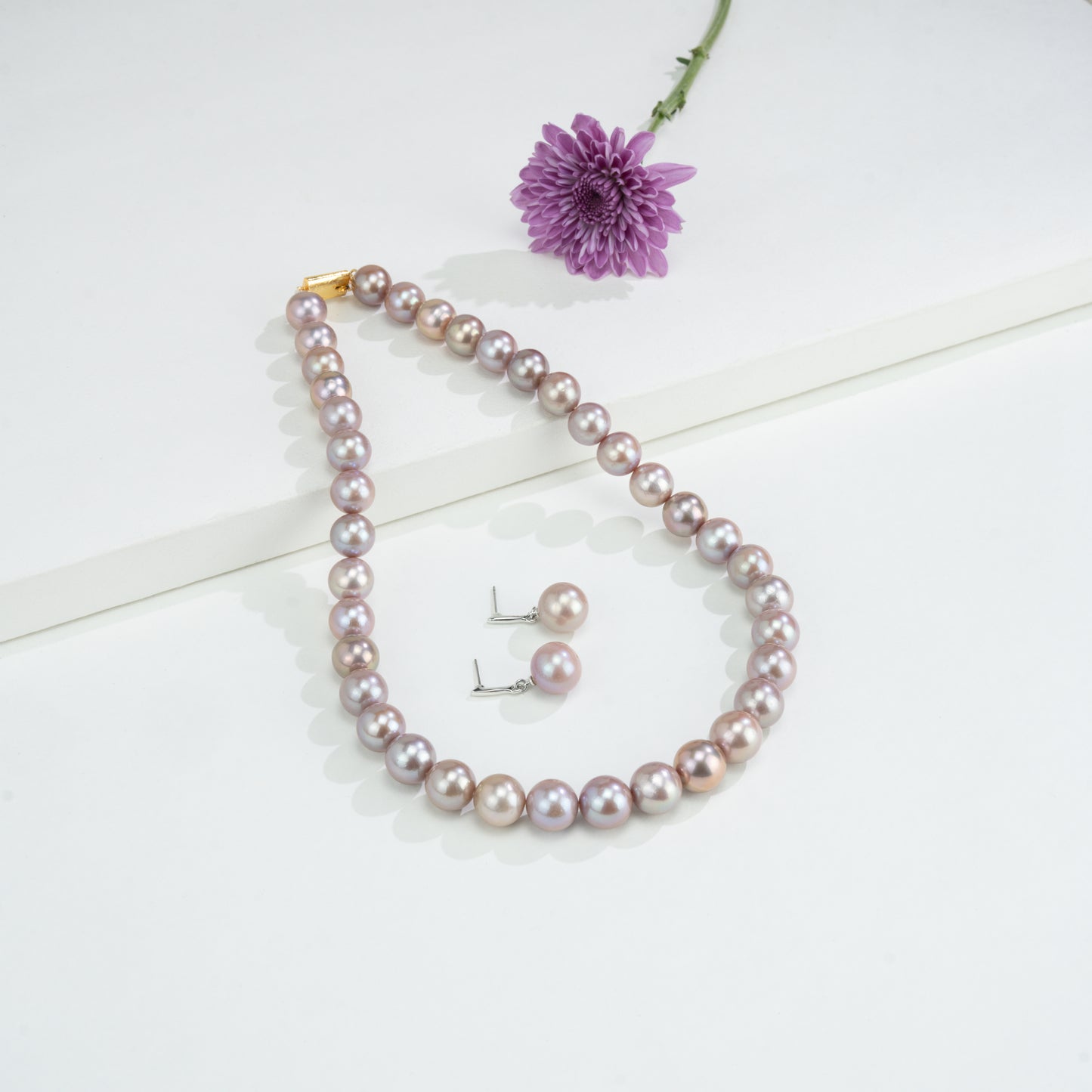 12.0-13.0mm Levender Round Freshwater Pearl Necklace Set -AAA Quality