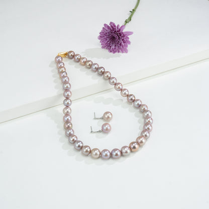 12.0-13.0mm Levender Round Freshwater Pearl Necklace Set -AAA Quality