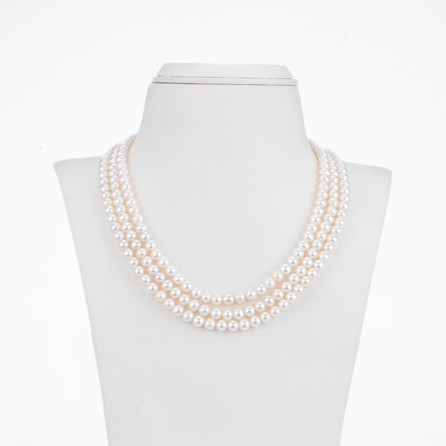 6.0-7.0mm White Near Round Freshwater Pearl Necklace Set - AAA Quality