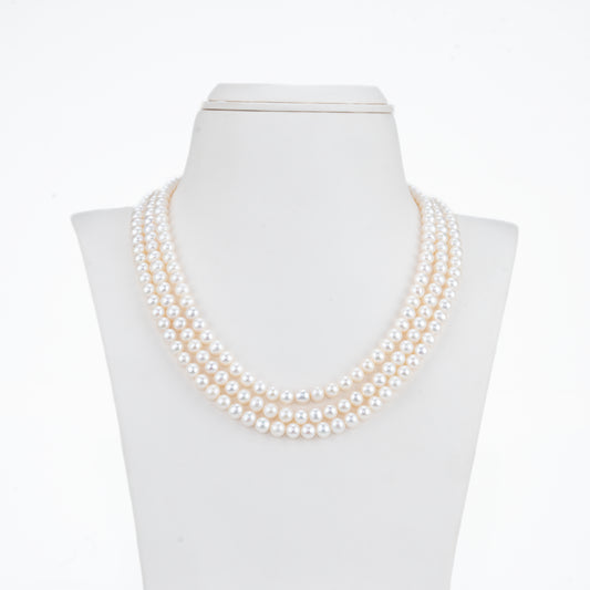 6.0-7.0mm White Near Round Freshwater Pearl Necklace Set - AAA Quality
