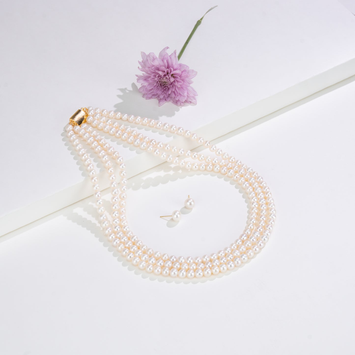 6.0-7.0mm White Near Round Freshwater Pearl Necklace Set - AAA Quality