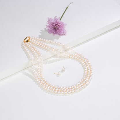 6.0-7.0mm White Near Round Freshwater Pearl Necklace Set - AAA Quality