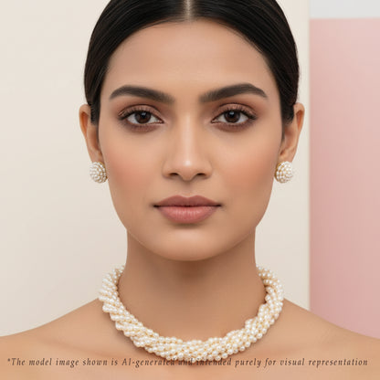 4.0-5.0mm Cream Rice Freshwater Pearl Necklace Set - AAA Quality