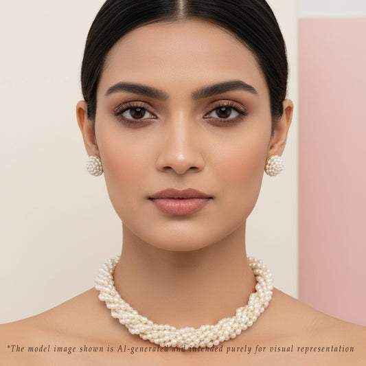 4.0-5.0mm Cream Rice Freshwater Pearl Necklace Set - AAA Quality