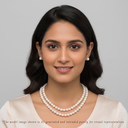 7.0-8.0mm White Round Freshwater Pearl Necklace Set - AAA Quality