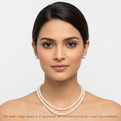 6.0-7.0mm White Round Freshwater Pearl Necklace Set - AAA Quality