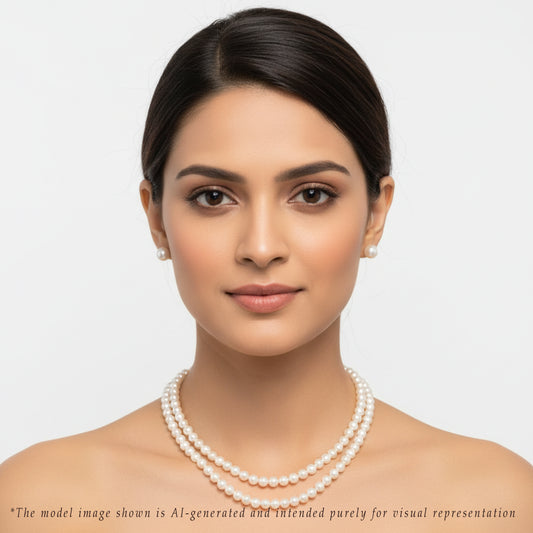 6.0-7.0mm White Round Freshwater Pearl Necklace Set - AAA Quality