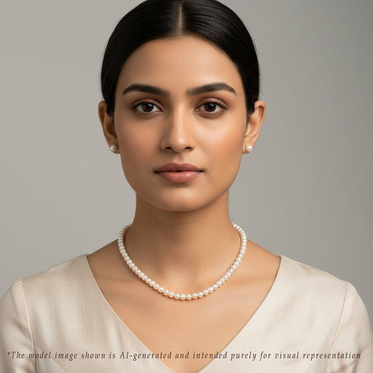 6.0-7.0mm White Round Freshwater Pearl Necklace Set - AAA Quality