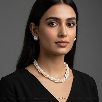 3.0-4.0mm White Rice Freshwater Pearl Necklace Set - AAA Quality