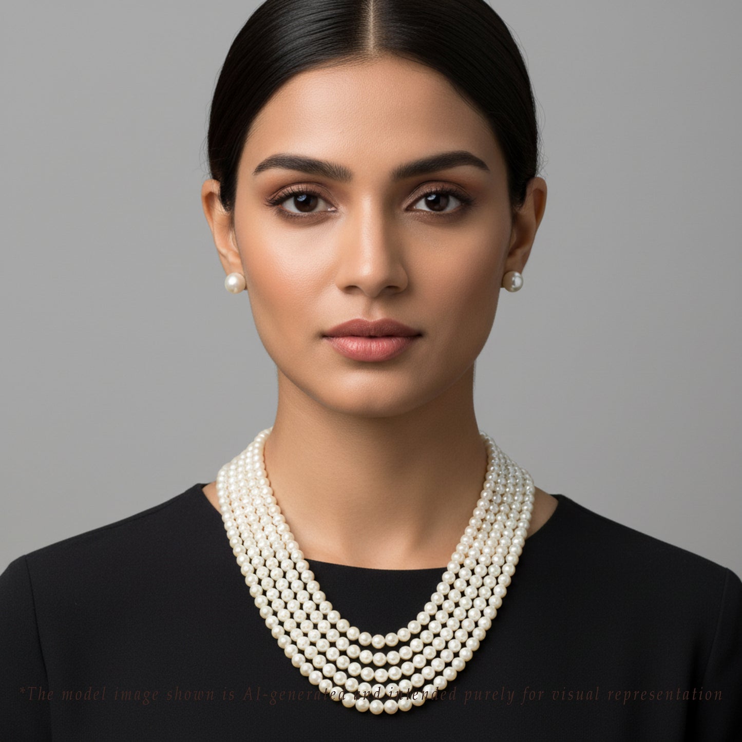 5.0-6.0mm White Button Fancy Freshwater Pearl Necklace Set - AAA Quality
