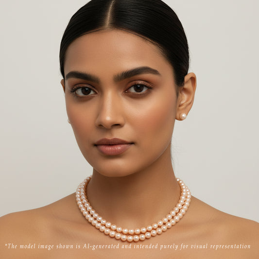 7.0-8.0mm Pink Round Freshwater Pearl Necklace Set - AAA Quality