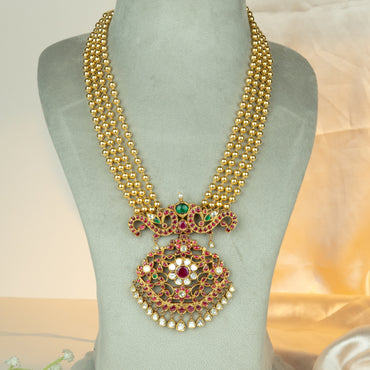 Royal Ruby & Emerald Gold Long Kundan Necklace