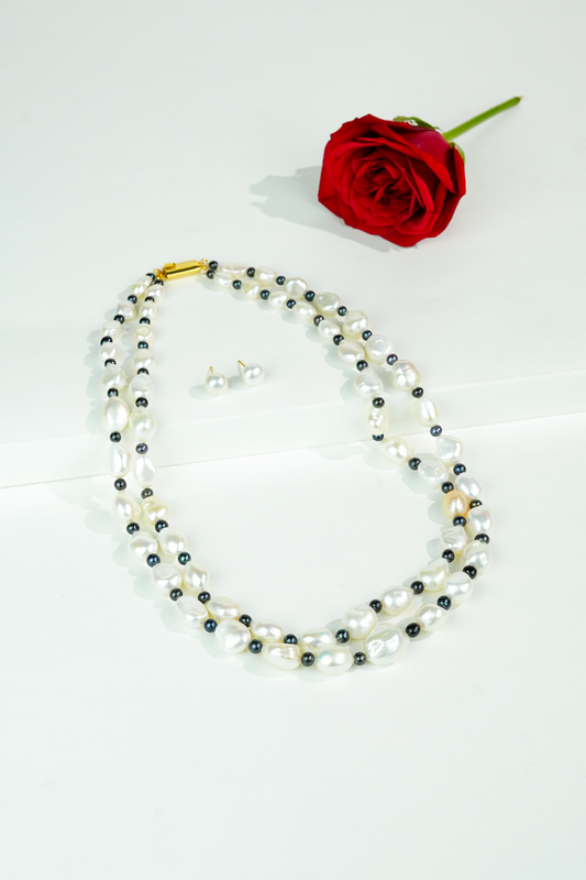 11.0-12.0mm Semi Baroque  Multicolor Freshwater Pearl Necklace Set - A Quality