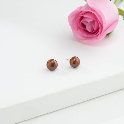 Bronze Button Freshwater Pearl Stud Earrings