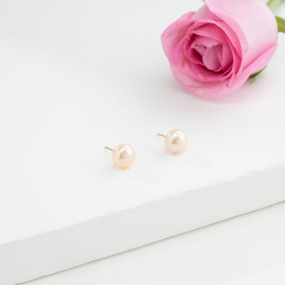 Pink Button Freshwater Pearl Stud Earrings