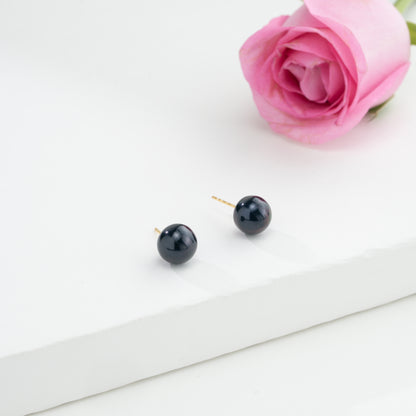 Black Button Freshwater Pearl Stud Earrings