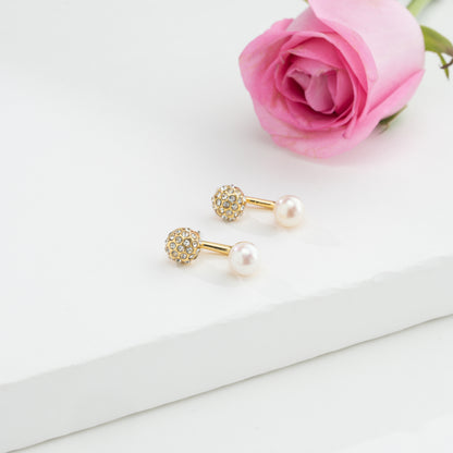 Charming White Stone Freshwater Pearl Stud Earring