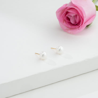 White Button Freshwater Pearl Stud Earrings