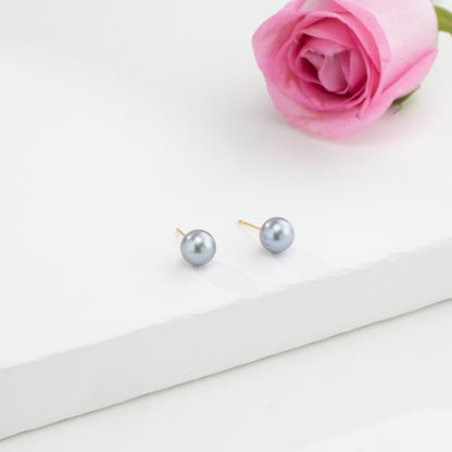 Grey Button Freshwater Pearl Stud Earrings