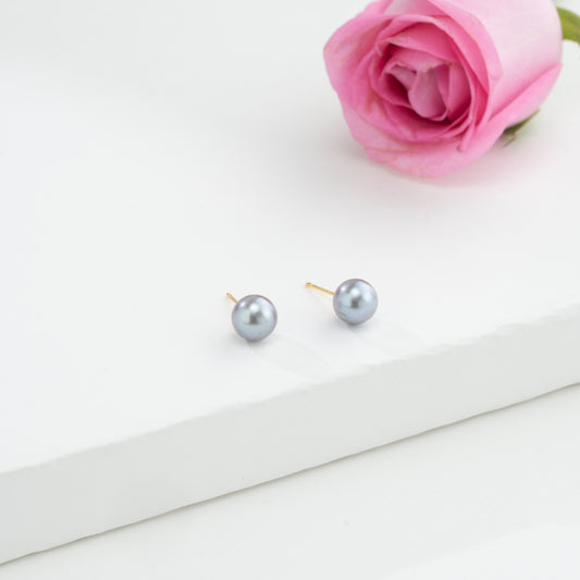 Grey Button Freshwater Pearl Stud Earrings