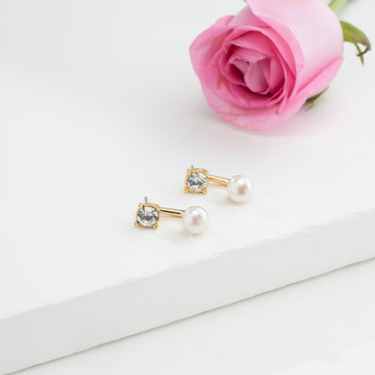 Designer White Stone Freshwater Pearl Stud Earrings