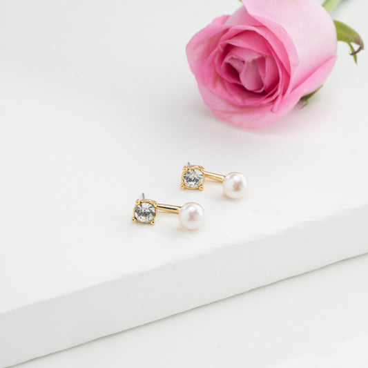 Designer White Stone Freshwater Pearl Stud Earrings