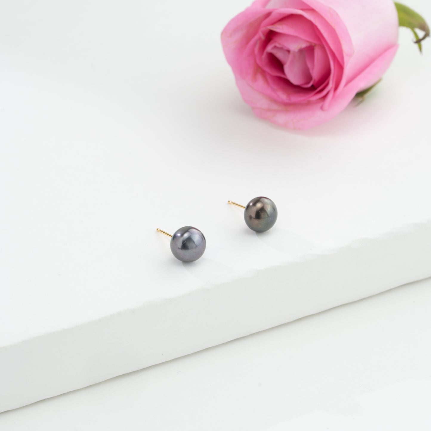 Dark Blue Button Freshwater Pearl Stud Earrings