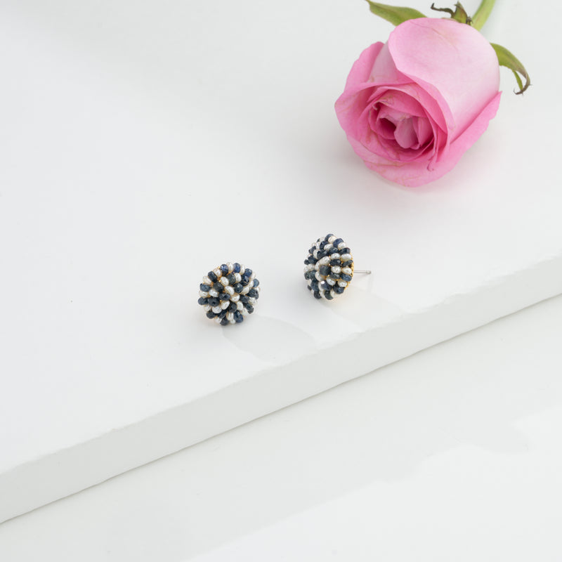 Blue Sapphire Seed Freshwater Pearl Stud Earrings
