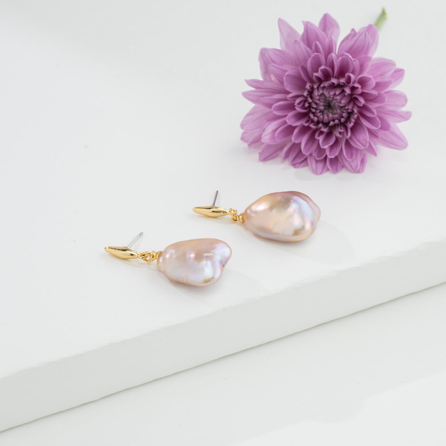 Pink Baroque Freshwater Hanging Freshwater Pearl  Earrings
