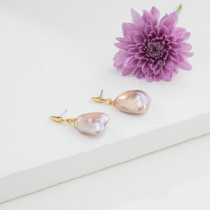 Pink Baroque Freshwater Hanging Freshwater Pearl  Earrings