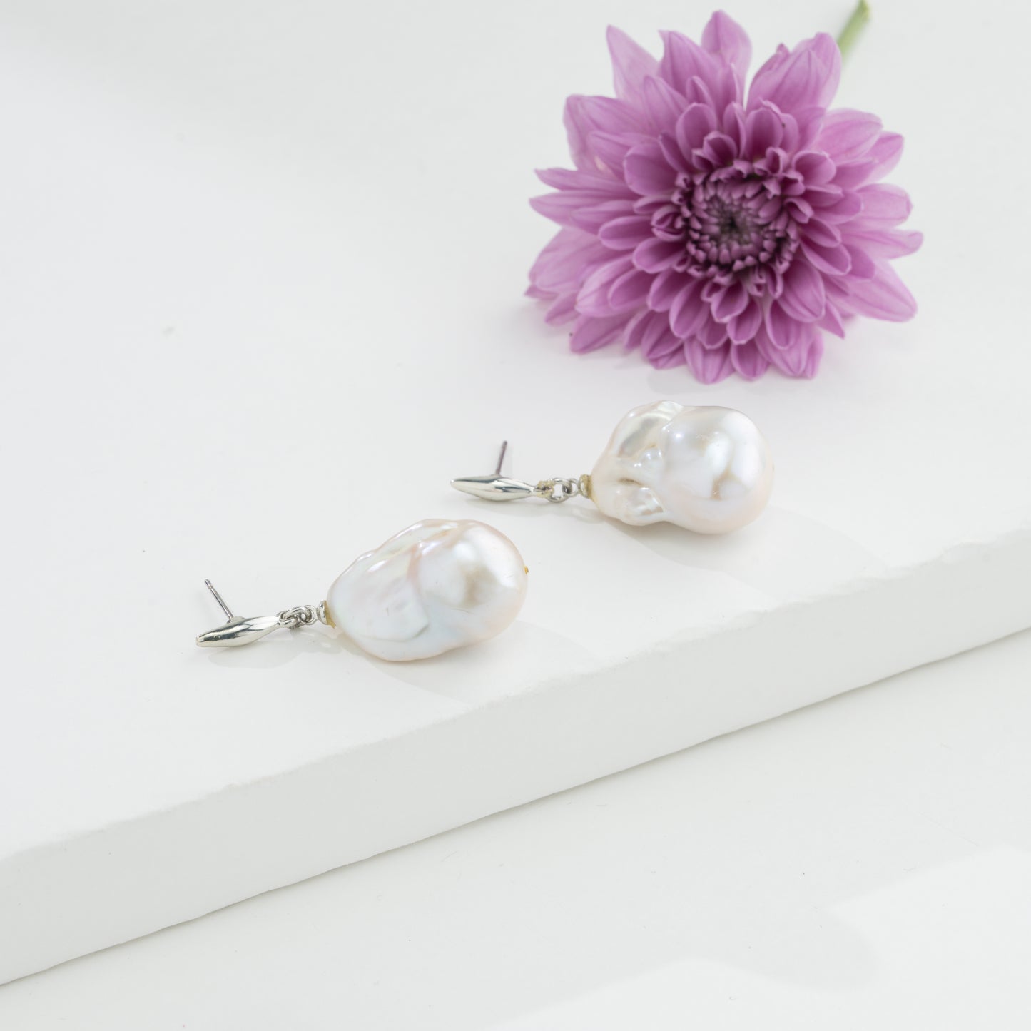 Baroque White  Freshwater Pearl Hanging Earrings