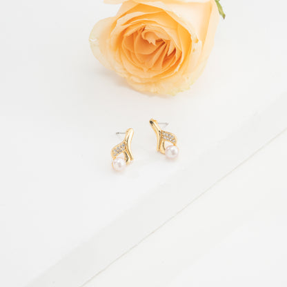 Subtle White Stone Pink Drop Freshwater Pearl Earrings